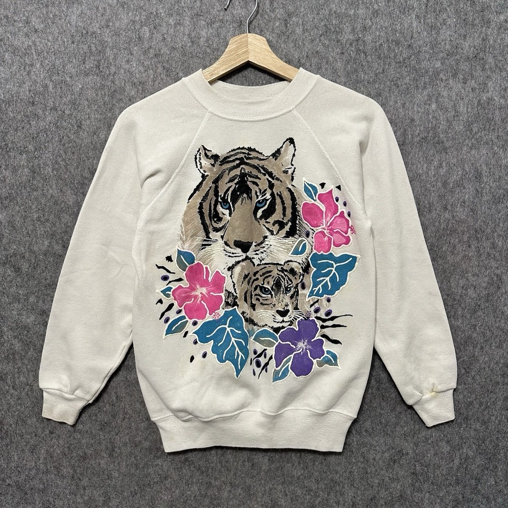 Vintage‎ L.A. Chic Tiger Floral Animal Sweatshirt Women's Sz M 80s USA Made